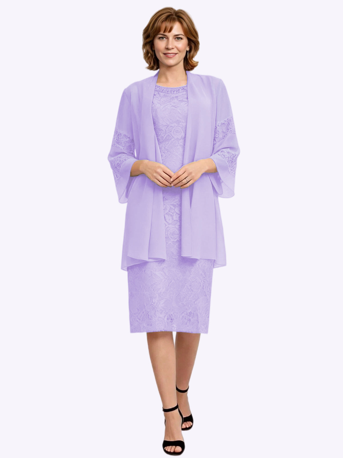 Mother of the Bride Dress with Jacket Knee Length Lace Formal Wedding Guest Outfit