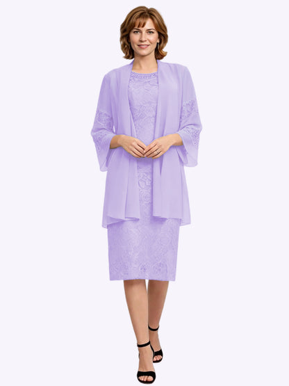 Mother of the Bride Dress with Jacket Knee Length Lace Formal Wedding Guest Outfit