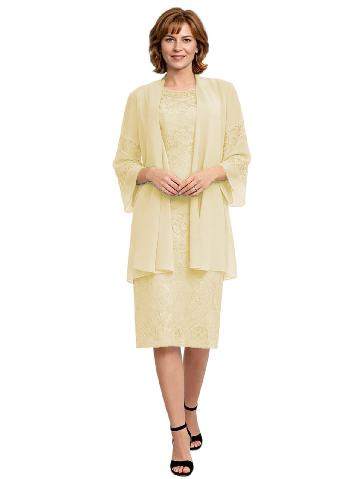 Mother of the Bride Dress with Jacket Knee Length Lace Formal Wedding Guest Outfit