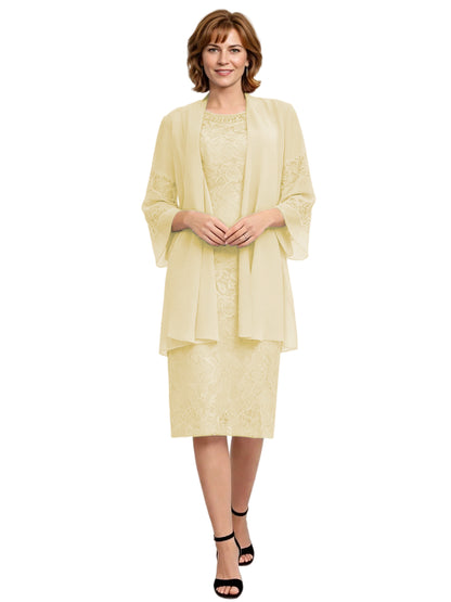 Mother of the Bride Dress with Jacket Knee Length Lace Formal Wedding Guest Outfit