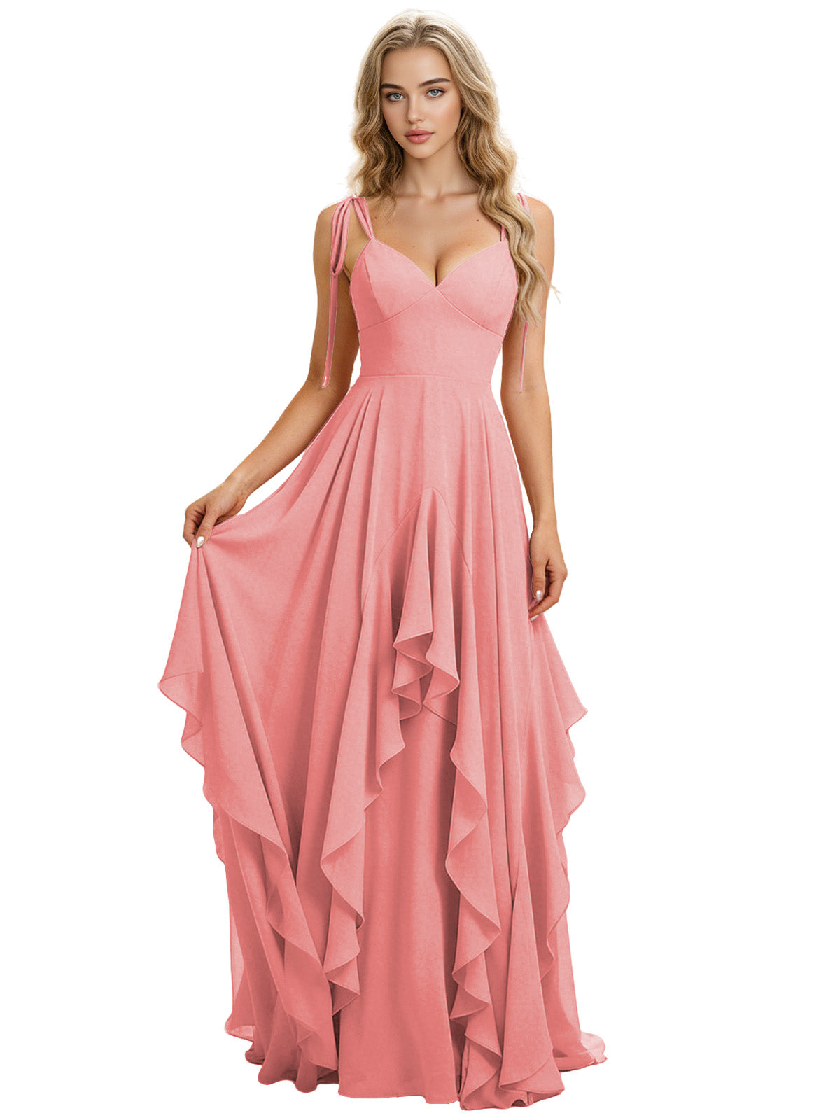 Spaghetti Strap Chiffon Bridesmaid Dress with Cascading Ruffle dress