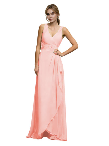 Halter V-Neck Chiffon Bridesmaid Dress with Draped Sash Waist