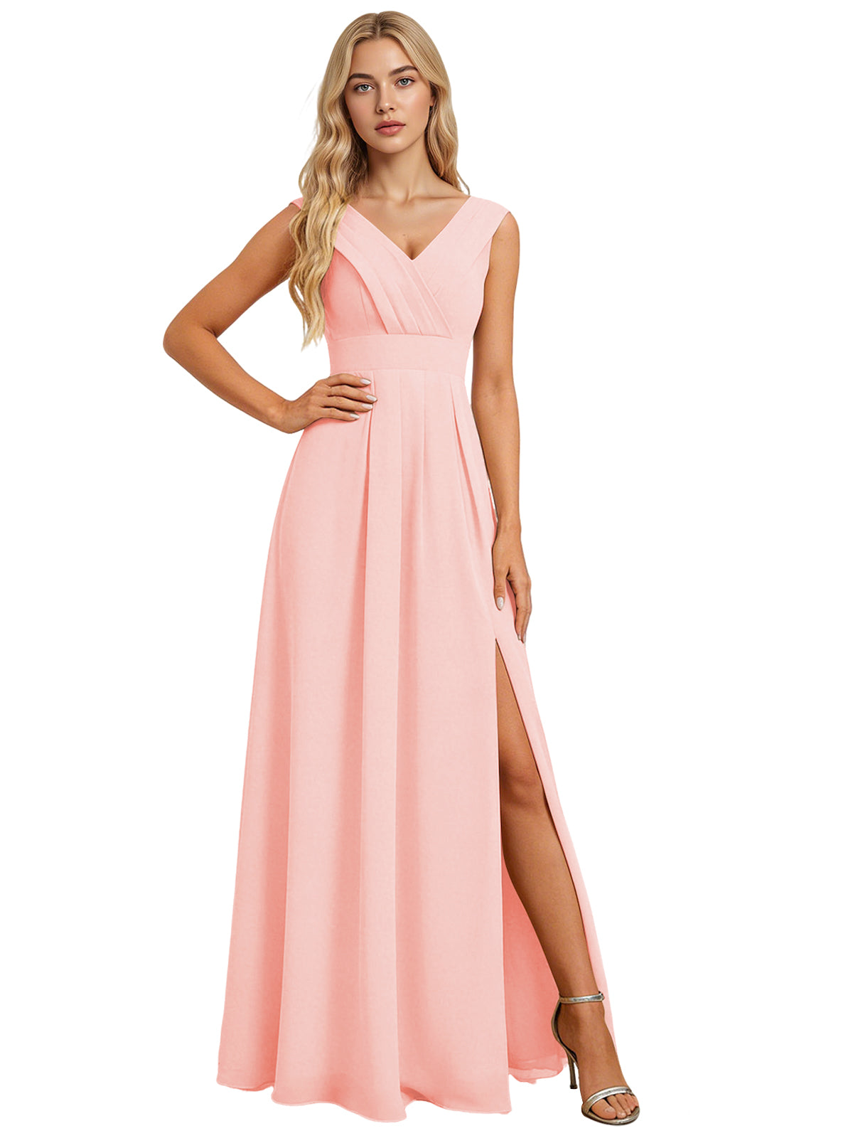 Surplice V-Neck Chiffon Bridesmaid Dress with A-Line Slit dress