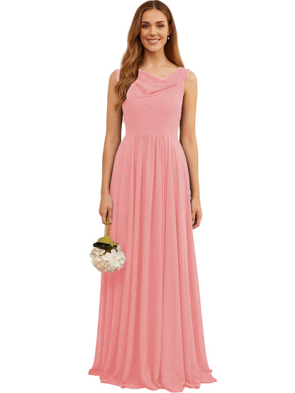 Jewel Neck Sleeveless Chiffon Bridesmaid Dress with Pleated dress