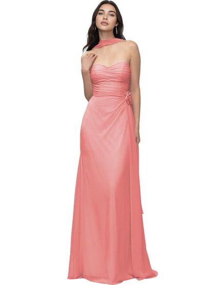 Strapless Chiffon Bridesmaid Dress with Wrapped Bodice and Slit Dress