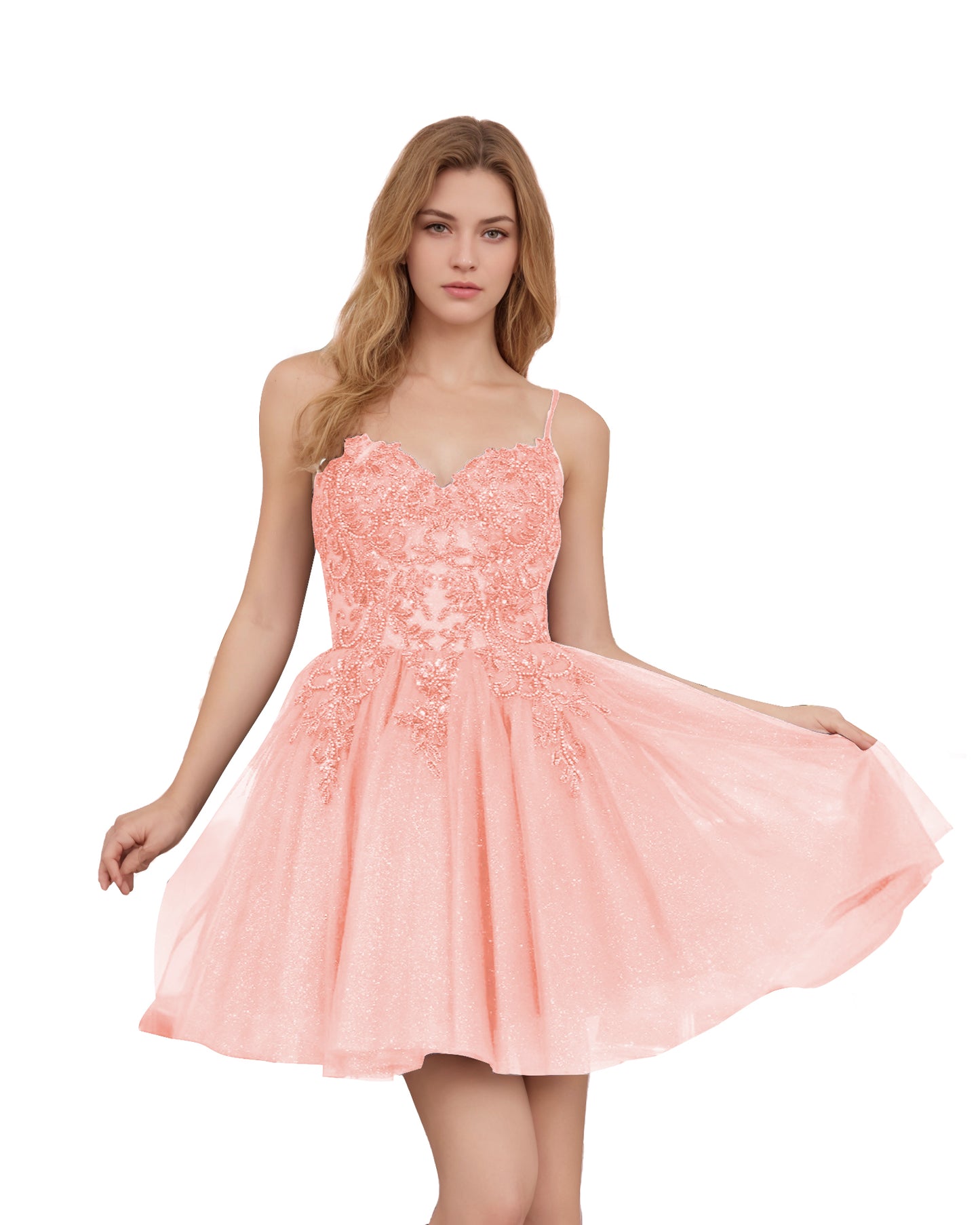 Spaghetti Strap Beaded Corset Glitter Tulle Homecoming Dress