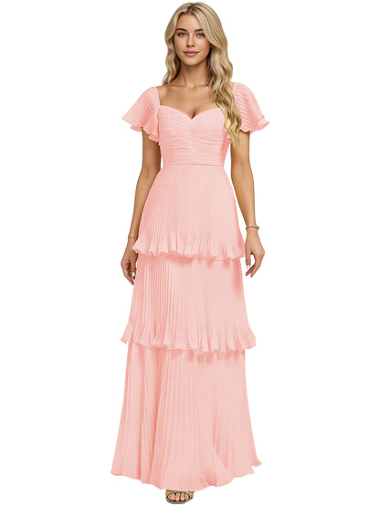 Tiered Ruffle Chiffon Bridesmaid Dress with Sweetheart Neckline