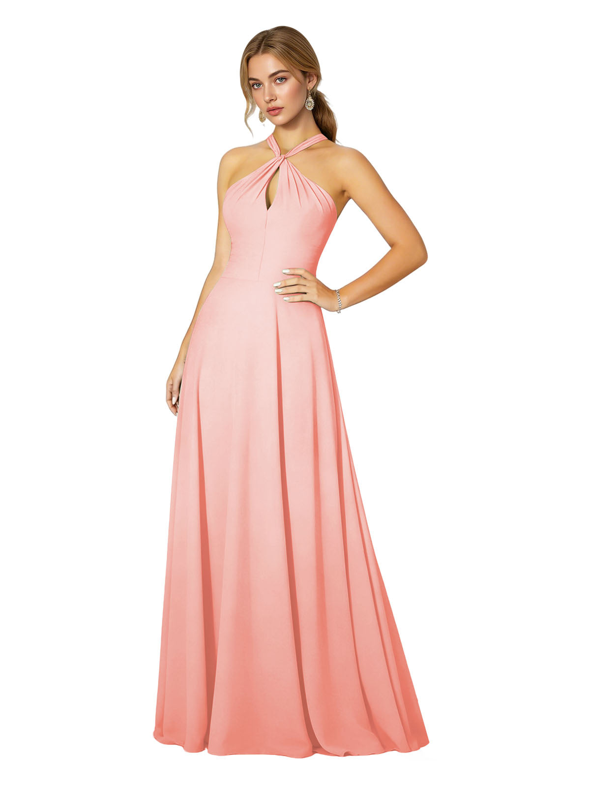 Cross Halter Chiffon Bridesmaid Dress with Empire Waist