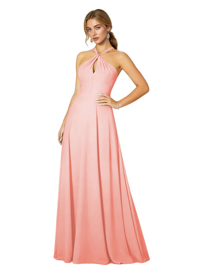 Cross Halter Chiffon Bridesmaid Dress with Empire Waist