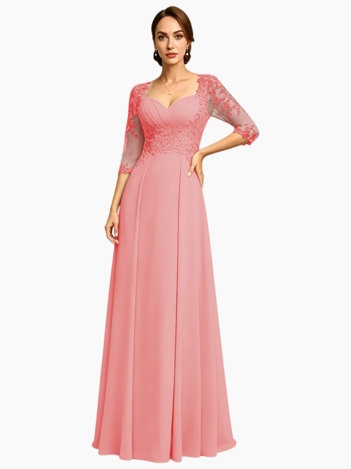Long Sweetheart Mother of the Bride Dress Lace Jacket Chiffon A-Line Formal Gown