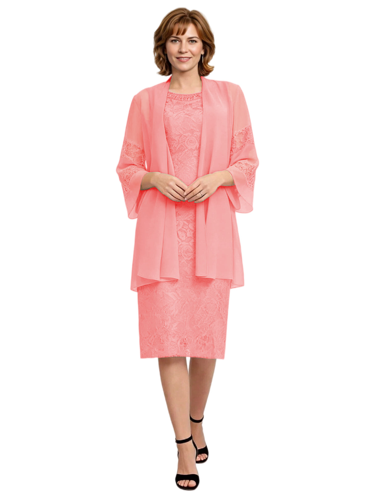 Mother of the Bride Dress with Jacket Knee Length Lace Formal Wedding Guest Outfit