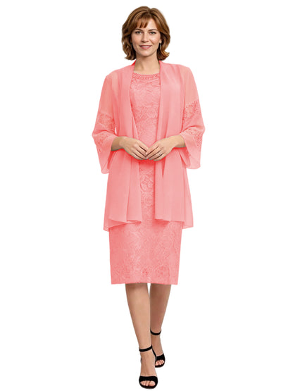 Mother of the Bride Dress with Jacket Knee Length Lace Formal Wedding Guest Outfit