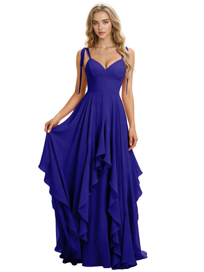 Spaghetti Strap Chiffon Bridesmaid Dress with Cascading Ruffle dress