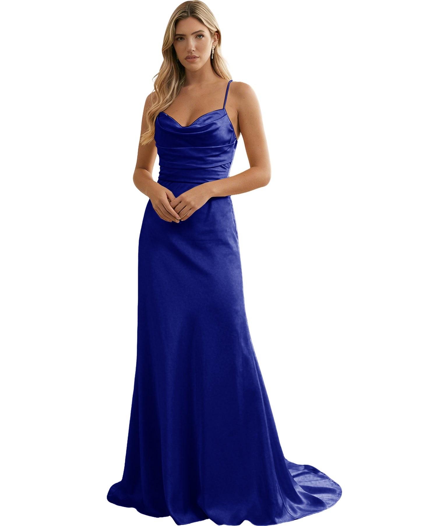 Spaghetti Straps Ruched Satin Floor Length Bridesmaid Dress