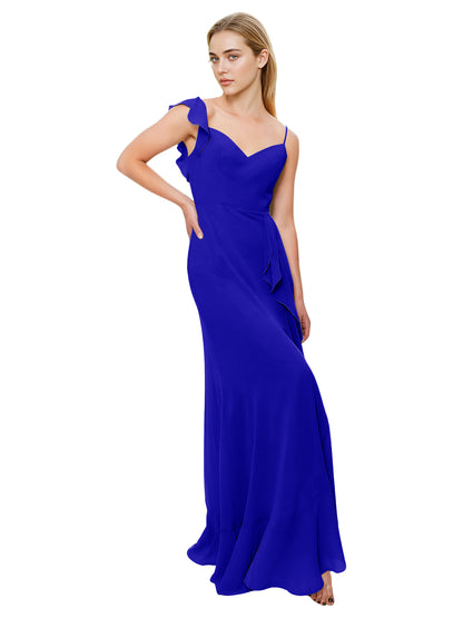 V-Neck Ruffle Strap Bridesmaid Dress with Cascading Chiffon Dress