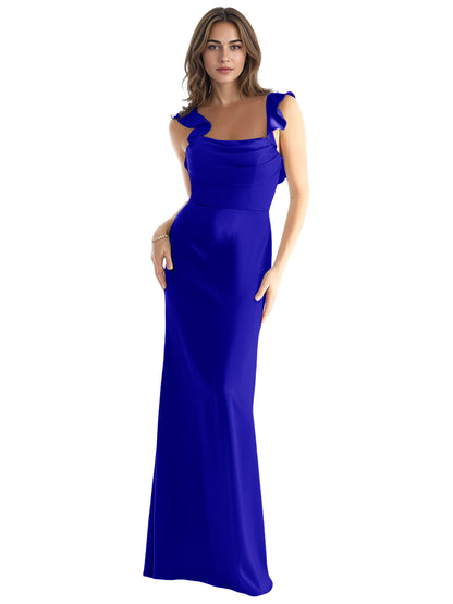 One Shoulder Satin Bridesmaid Dress with Bow Strap and Mermaid Dress