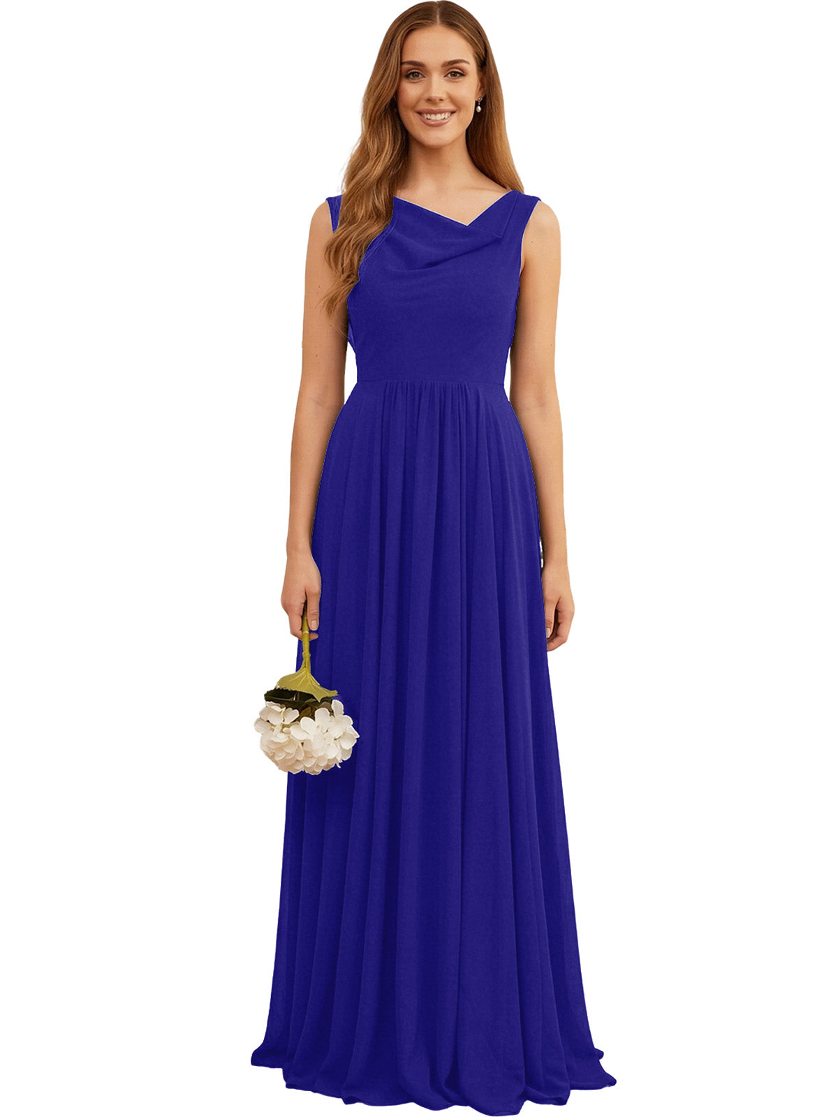 Jewel Neck Sleeveless Chiffon Bridesmaid Dress with Pleated dress