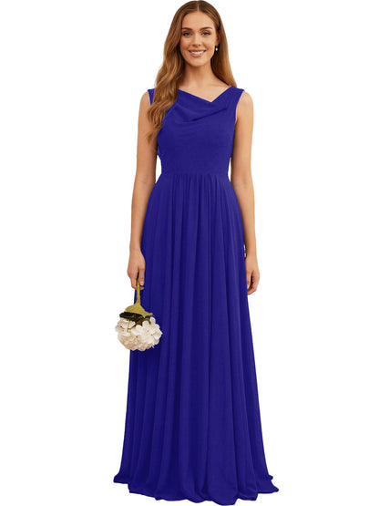 Jewel Neck Sleeveless Chiffon Bridesmaid Dress with Pleated dress