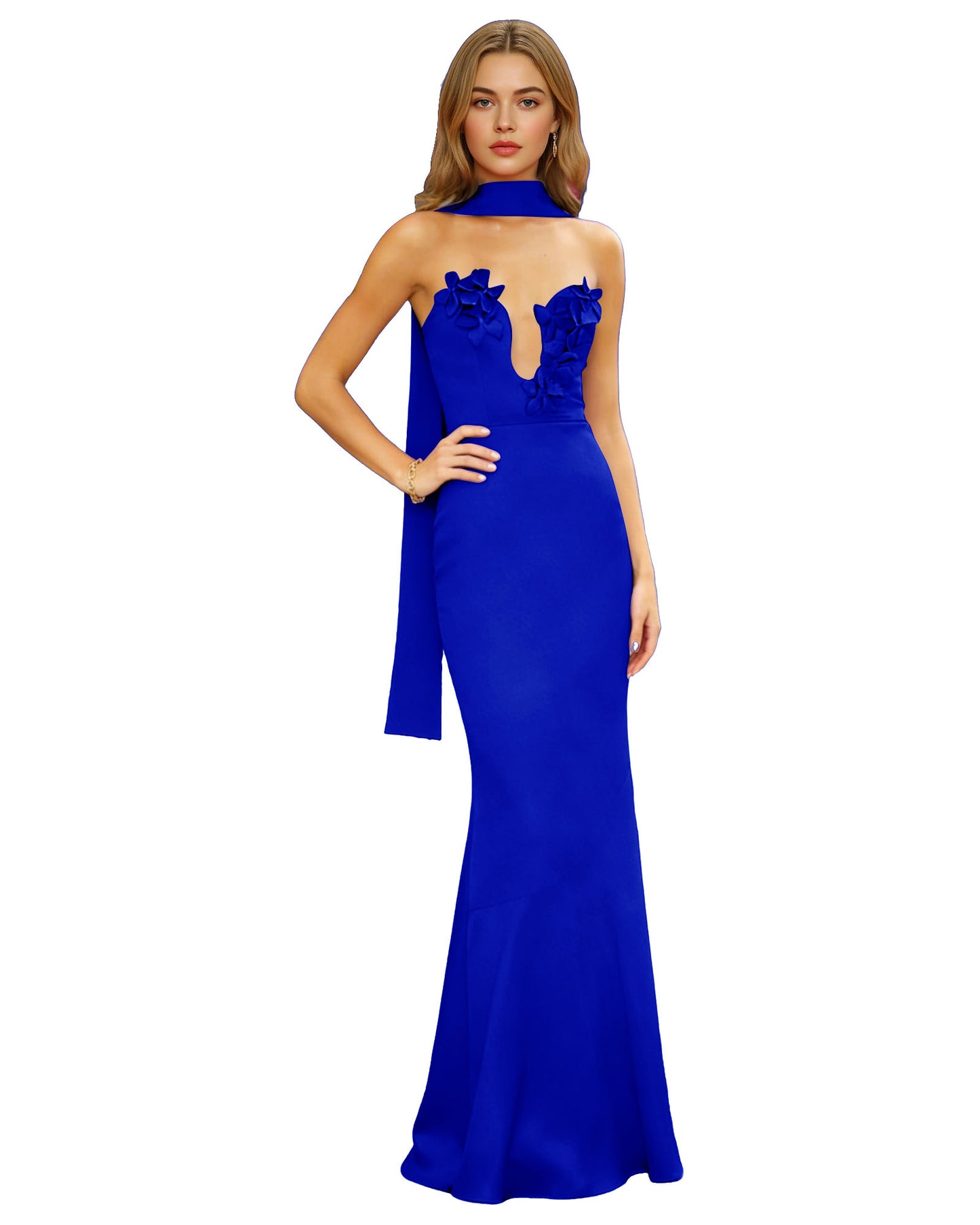Halter Neck Satin Column Prom Dress with Illusion Cutout and Open Back