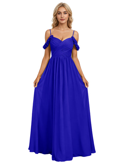 Off Shoulder Lace Applique Bridesmaid Dress with Flowing Chiffon dress