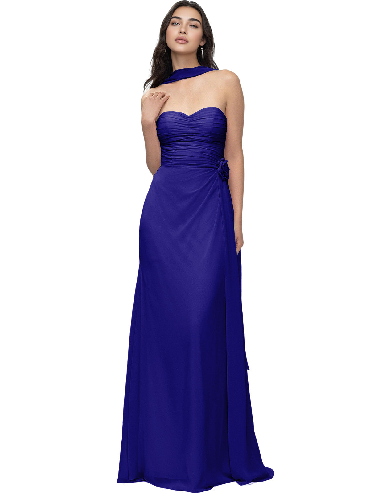 Strapless Chiffon Bridesmaid Dress with Wrapped Bodice and Slit Dress