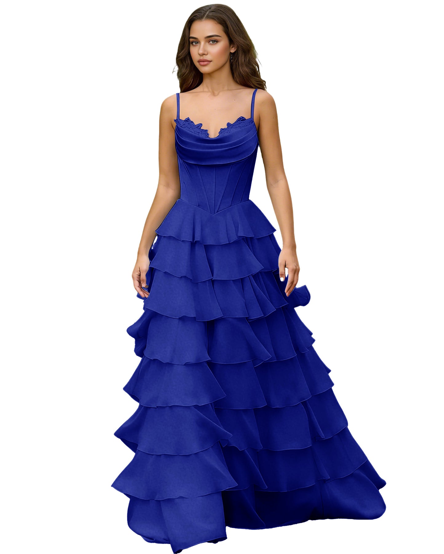 Spaghetti Strap Tiered Chiffon A-Line Prom Dress with Ruffle dress