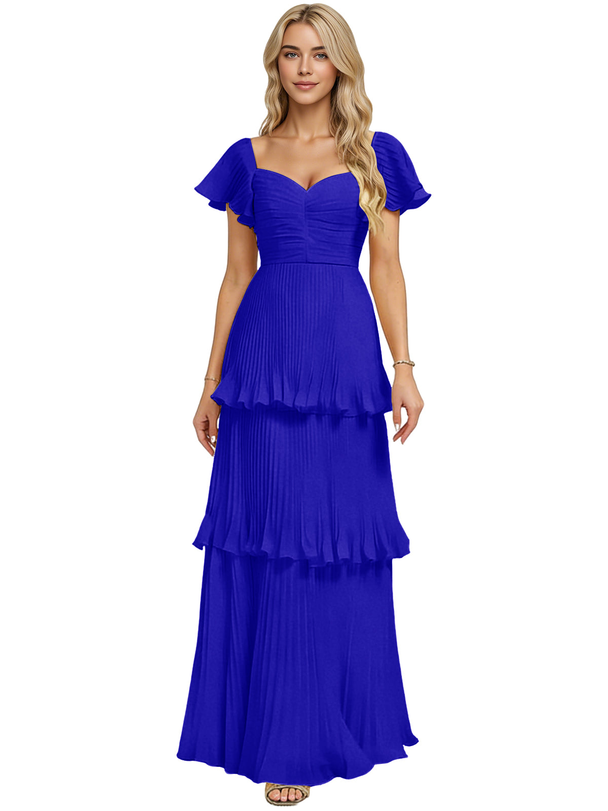 Tiered Ruffle Chiffon Bridesmaid Dress with Sweetheart Neckline