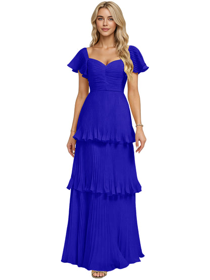 Tiered Ruffle Chiffon Bridesmaid Dress with Sweetheart Neckline