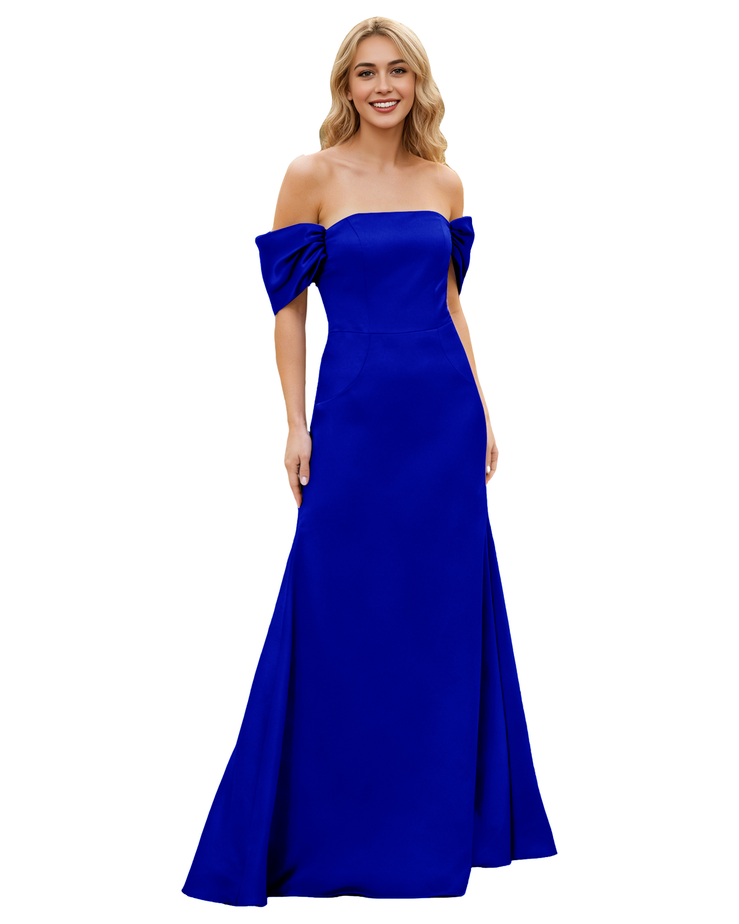 Off Shoulder Satin Bridesmaid Dress with Foldover Neckline and Trumpet Dress