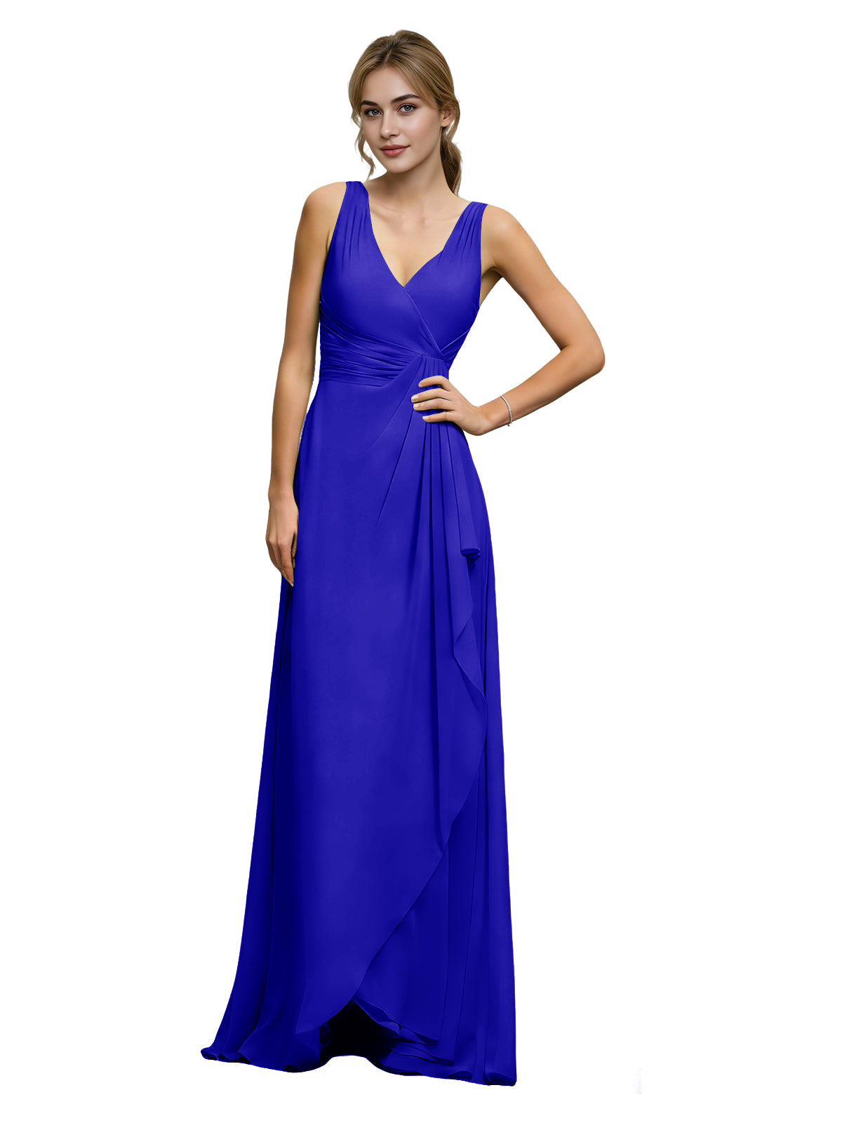 Halter V-Neck Chiffon Bridesmaid Dress with Draped Sash Waist