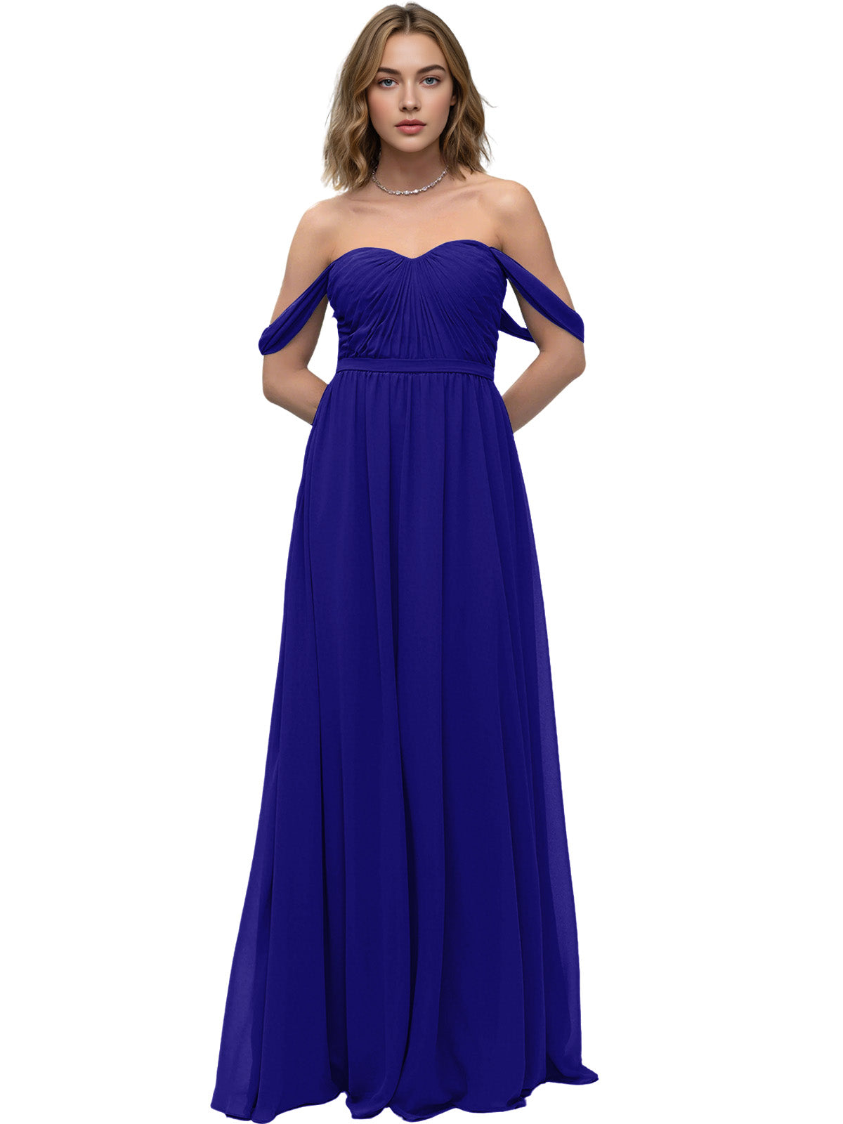 Off Shoulder Sweetheart Chiffon Bridesmaid Dress with Ruched Bodice