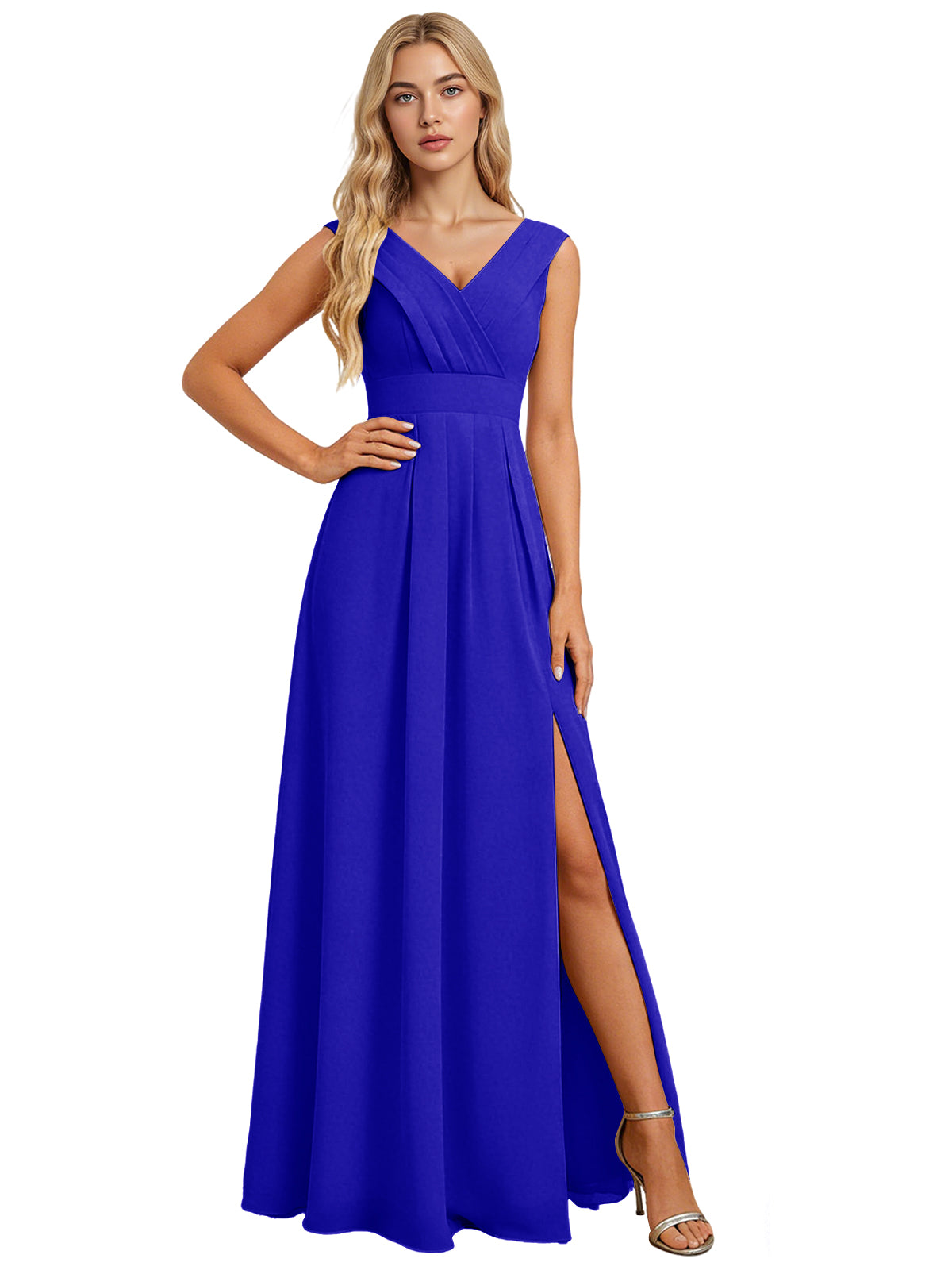 Surplice V-Neck Chiffon Bridesmaid Dress with A-Line Slit dress