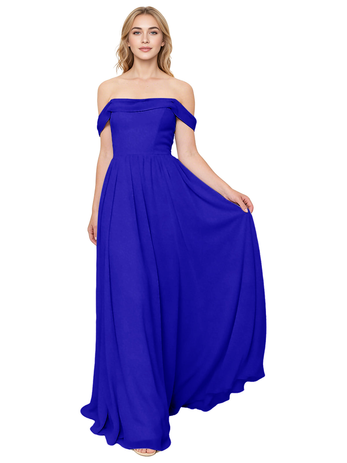 Off Shoulder Pleated Chiffon Bridesmaid Dress with Flowing A-Line Dress