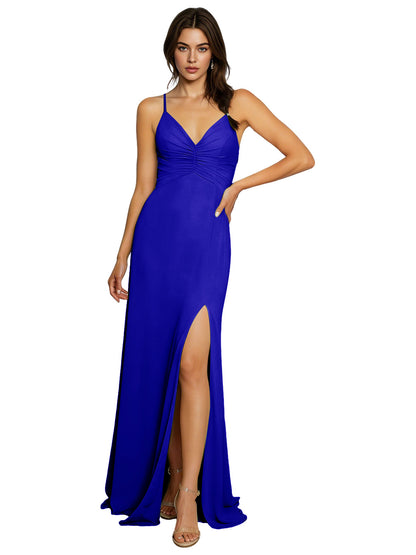 Minimal Spaghetti Strap Chiffon Bridesmaid Dress with Front Slit