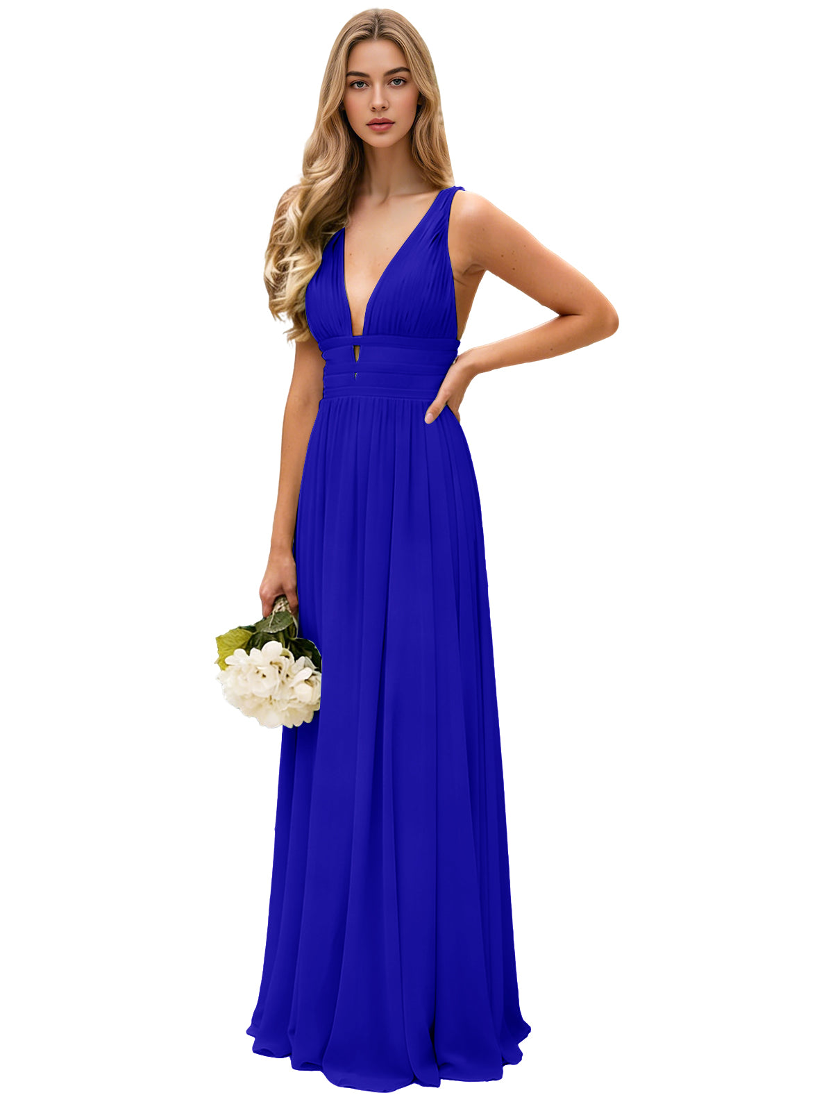Spaghetti Strap V-Neck Chiffon Bridesmaid Dress with Open Back