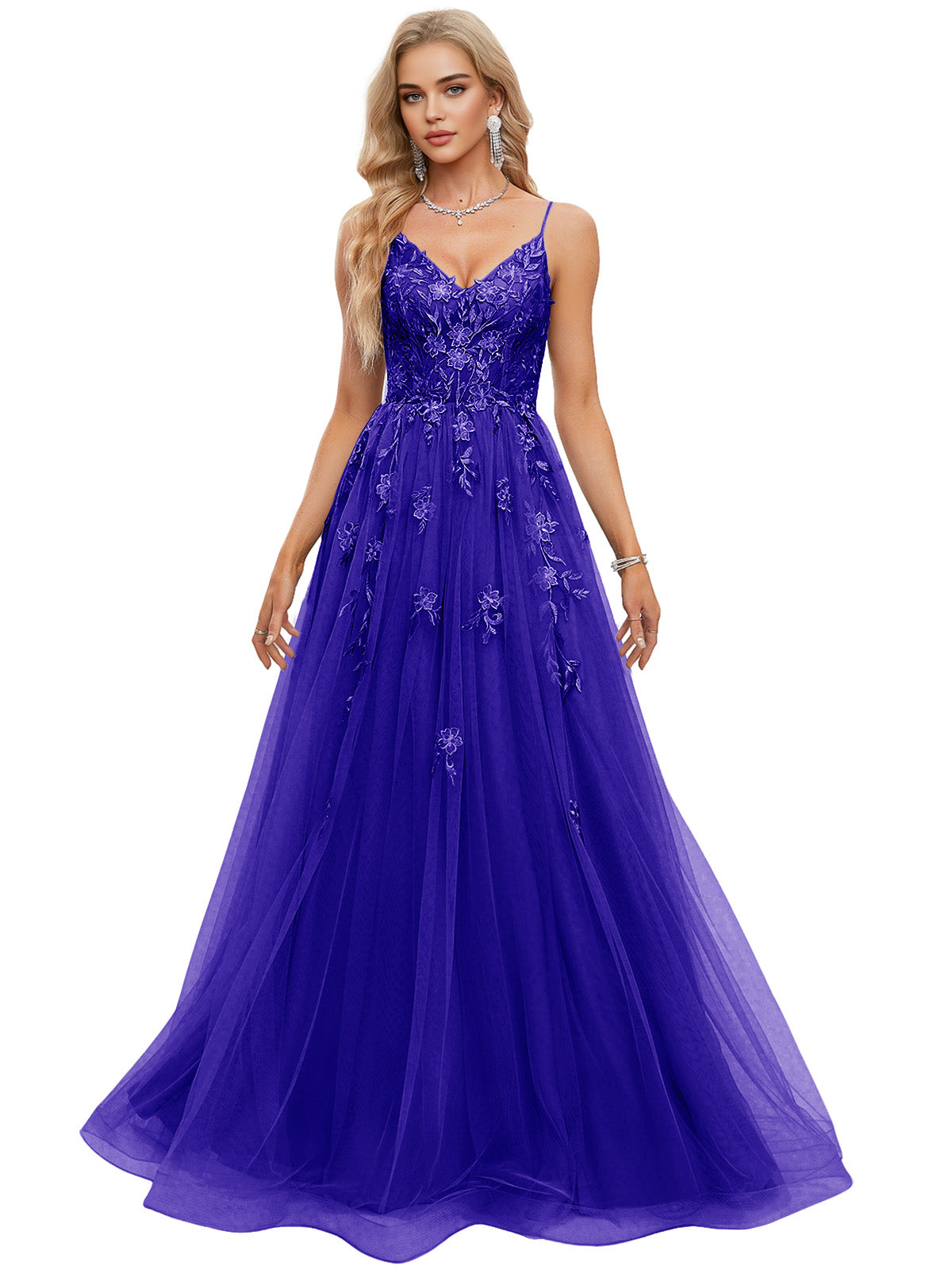 Beaded Bodice Tulle Ball Gown Prom Dress with Spaghetti Straps