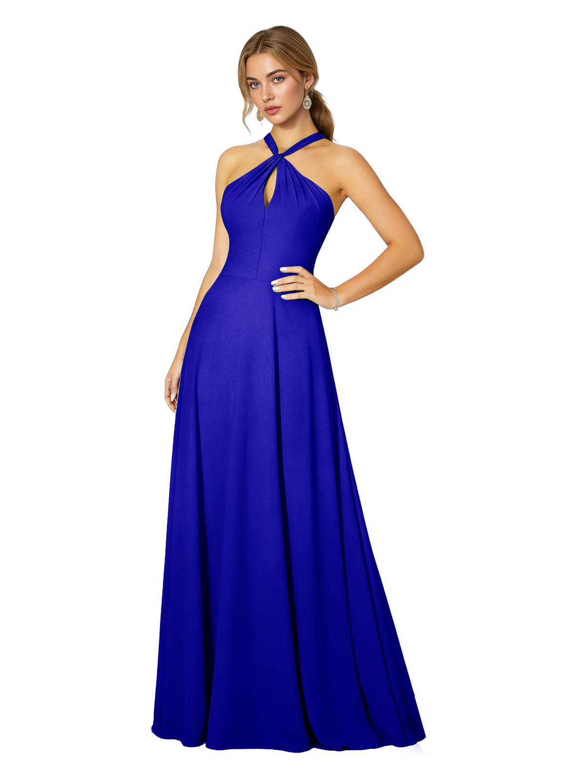Cross Halter Chiffon Bridesmaid Dress with Empire Waist
