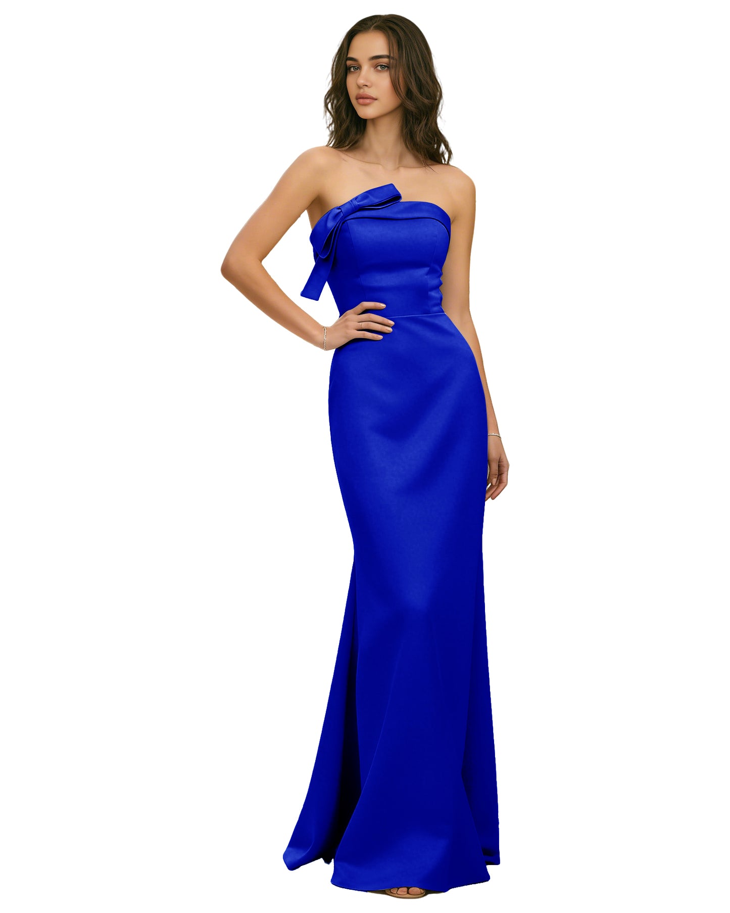 Strapless Satin Bridesmaid Dress with Draped Bodice and Side Slit