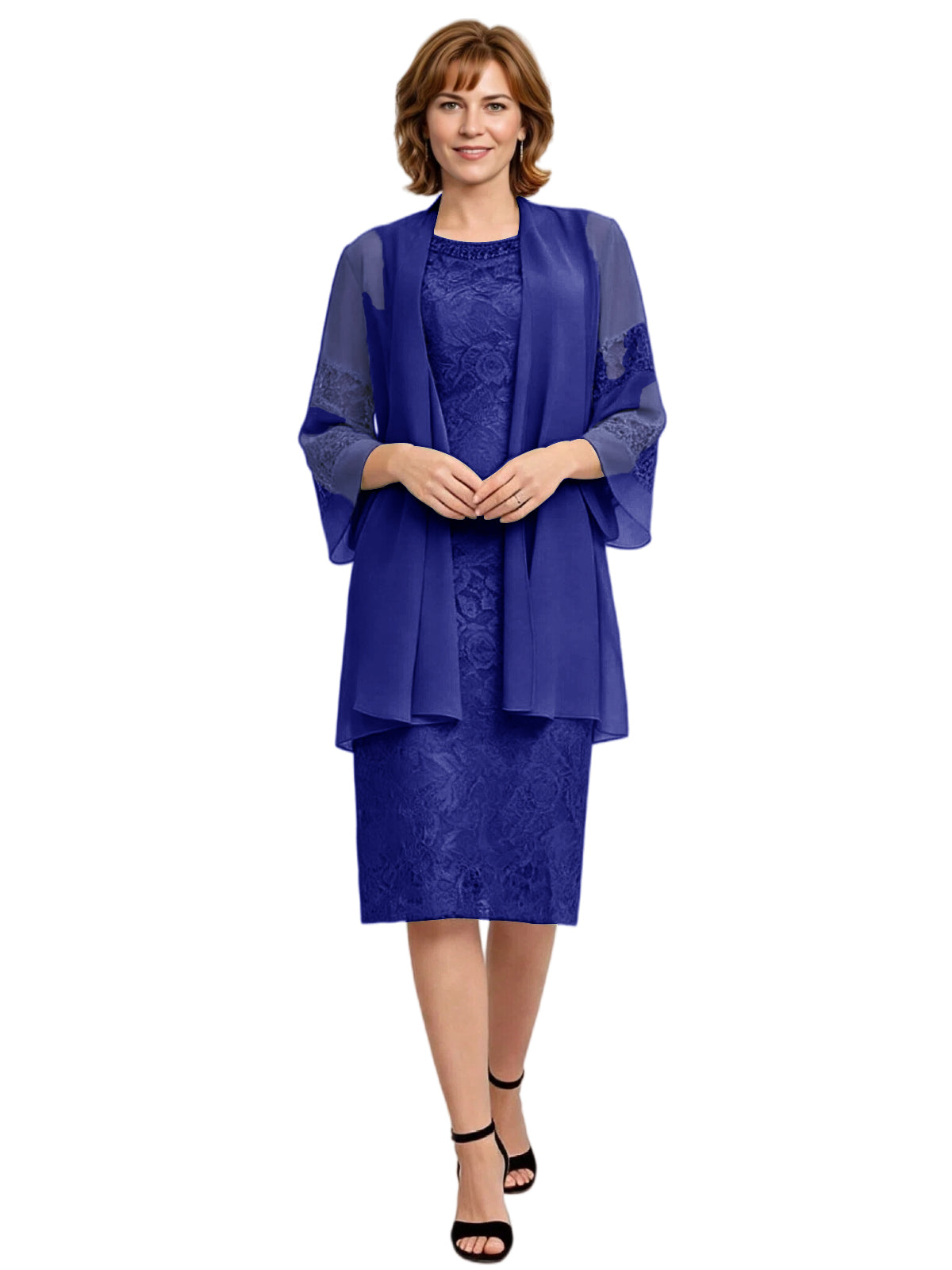 Mother of the Bride Dress with Jacket Knee Length Lace Formal Wedding Guest Outfit