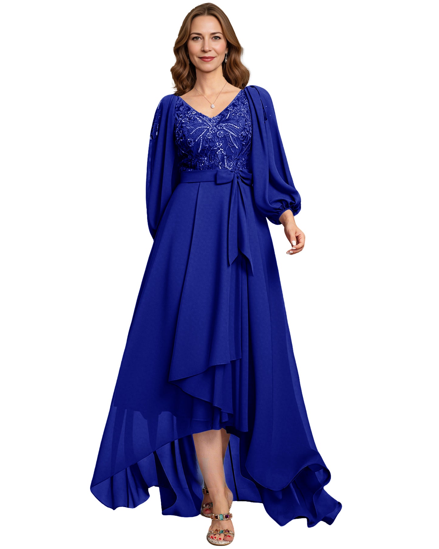 High Low Mother of the Bride Dress Lace Bodice Chiffon Jacket Formal Wedding Gown