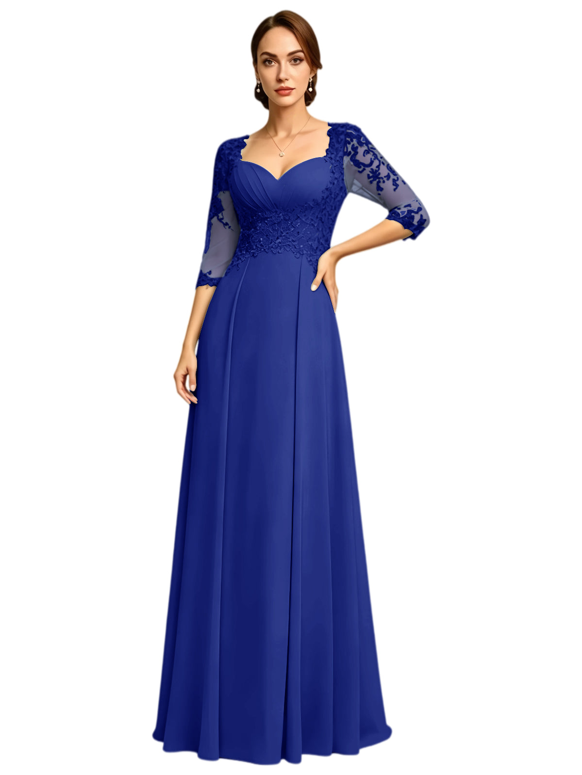 Long Sweetheart Mother of the Bride Dress Lace Jacket Chiffon A-Line Formal Gown