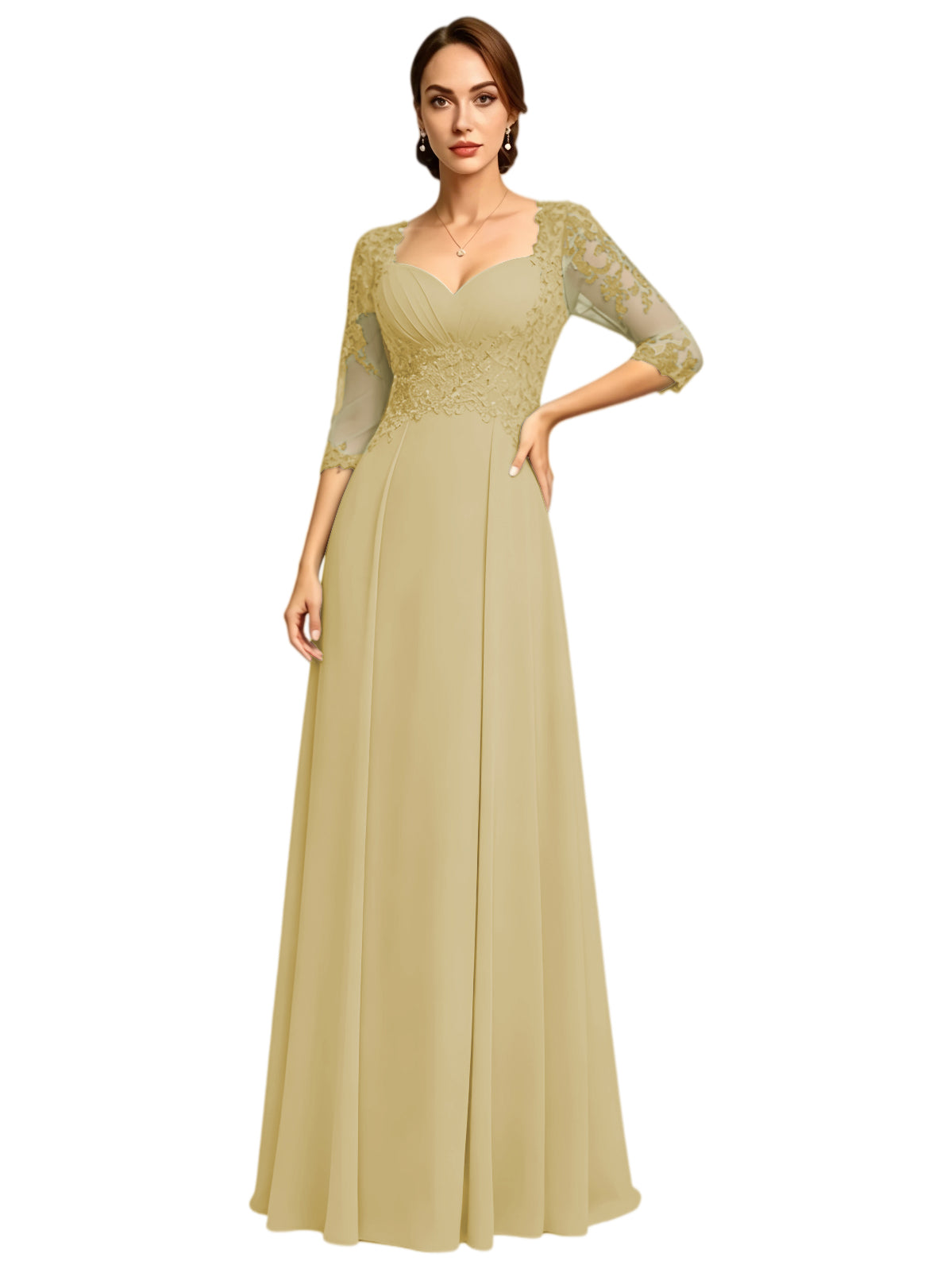 Long Sweetheart Mother of the Bride Dress Lace Jacket Chiffon A-Line Formal Gown