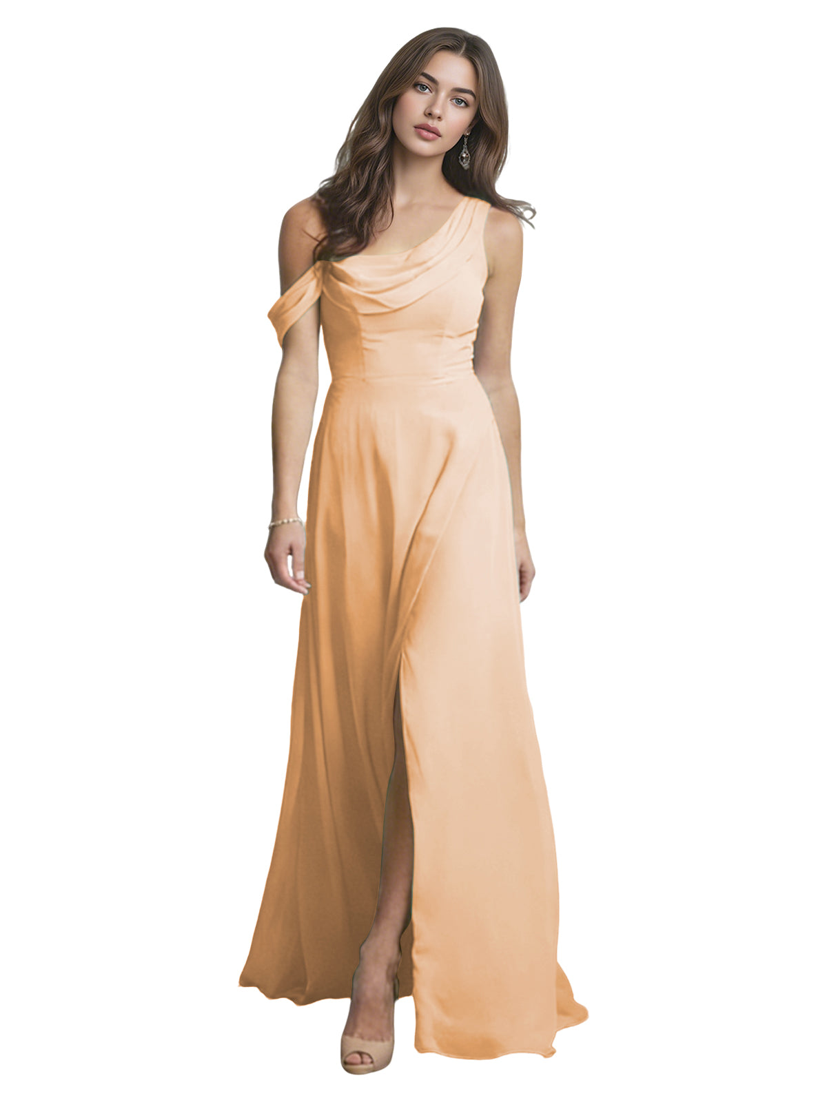 One Shoulder Satin Bridesmaid Dress with Draped Neckline and Slit