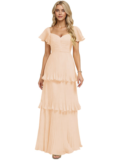 Tiered Ruffle Chiffon Bridesmaid Dress with Sweetheart Neckline