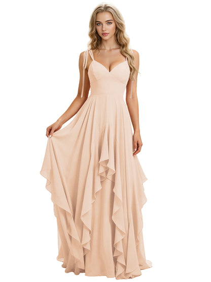 Spaghetti Strap Chiffon Bridesmaid Dress with Cascading Ruffle dress