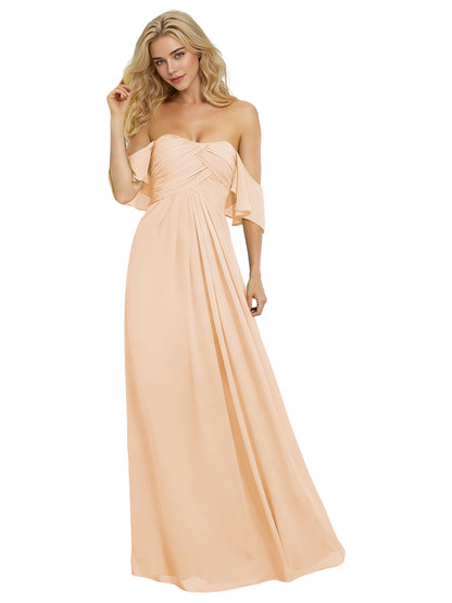 Off Shoulder Chiffon Bridesmaid Dress with Bow Sleeve Detail