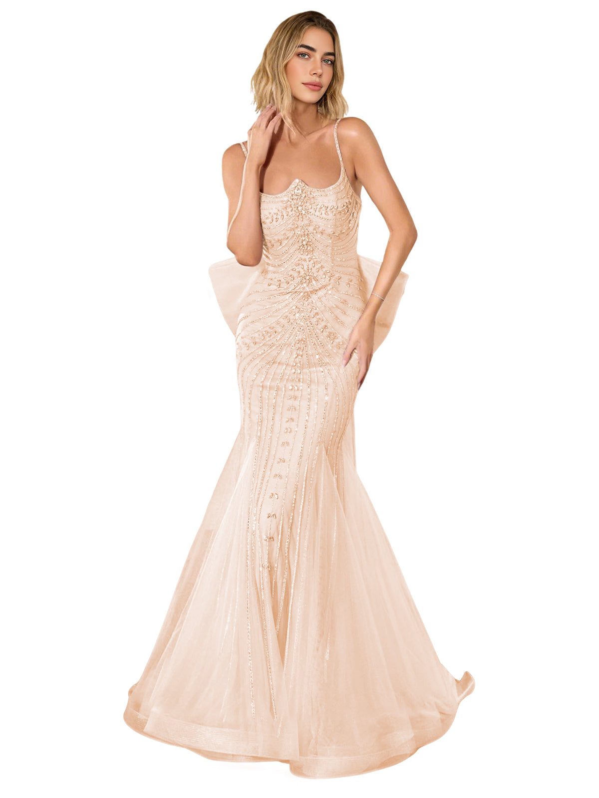 Strapless Lace Trumpet Prom Dress with Corset Back and Sweep Train