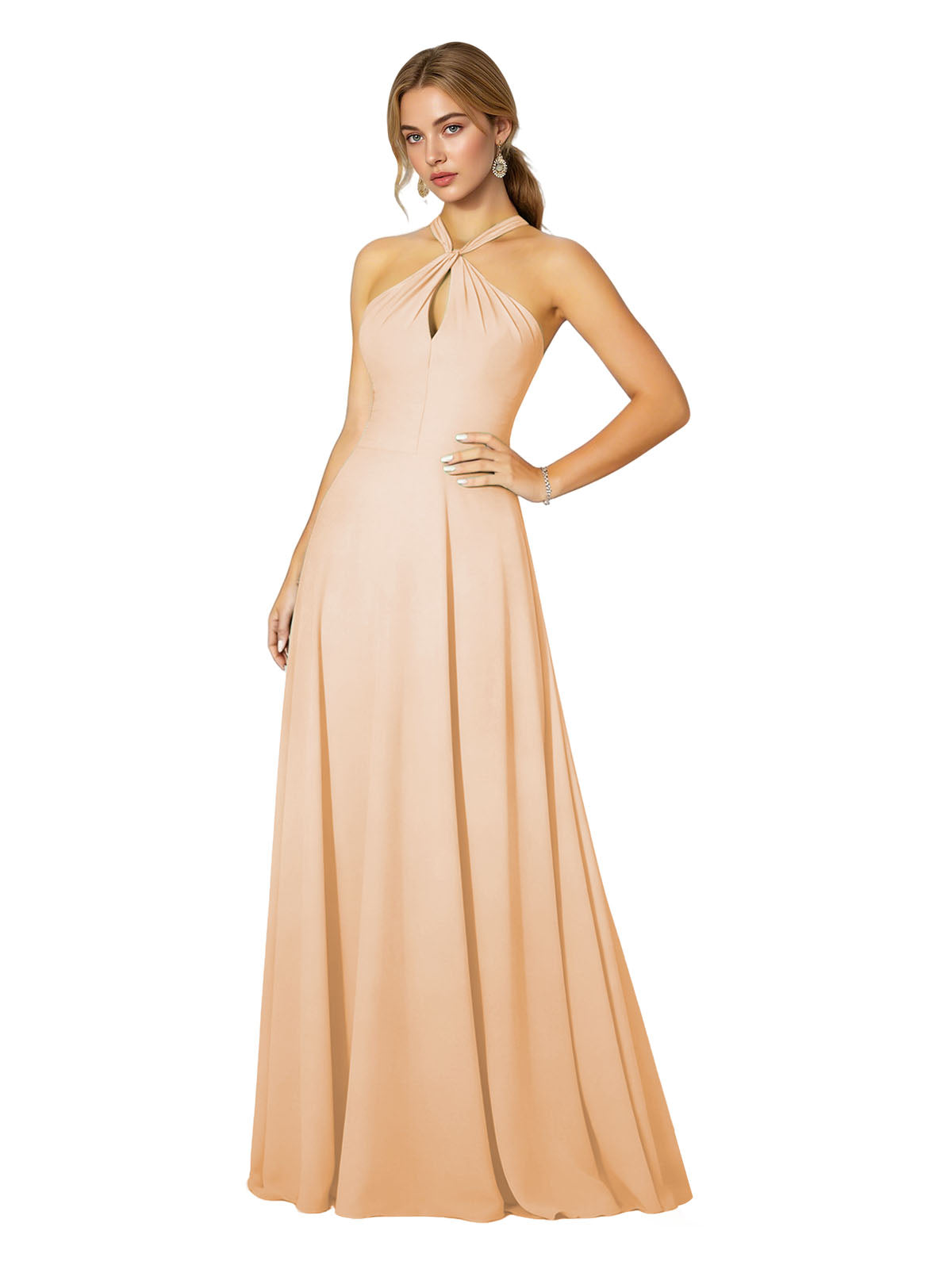 Cross Halter Chiffon Bridesmaid Dress with Empire Waist