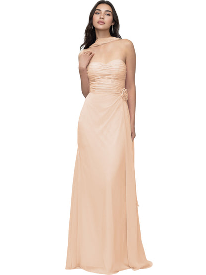 Strapless Chiffon Bridesmaid Dress with Wrapped Bodice and Slit Dress