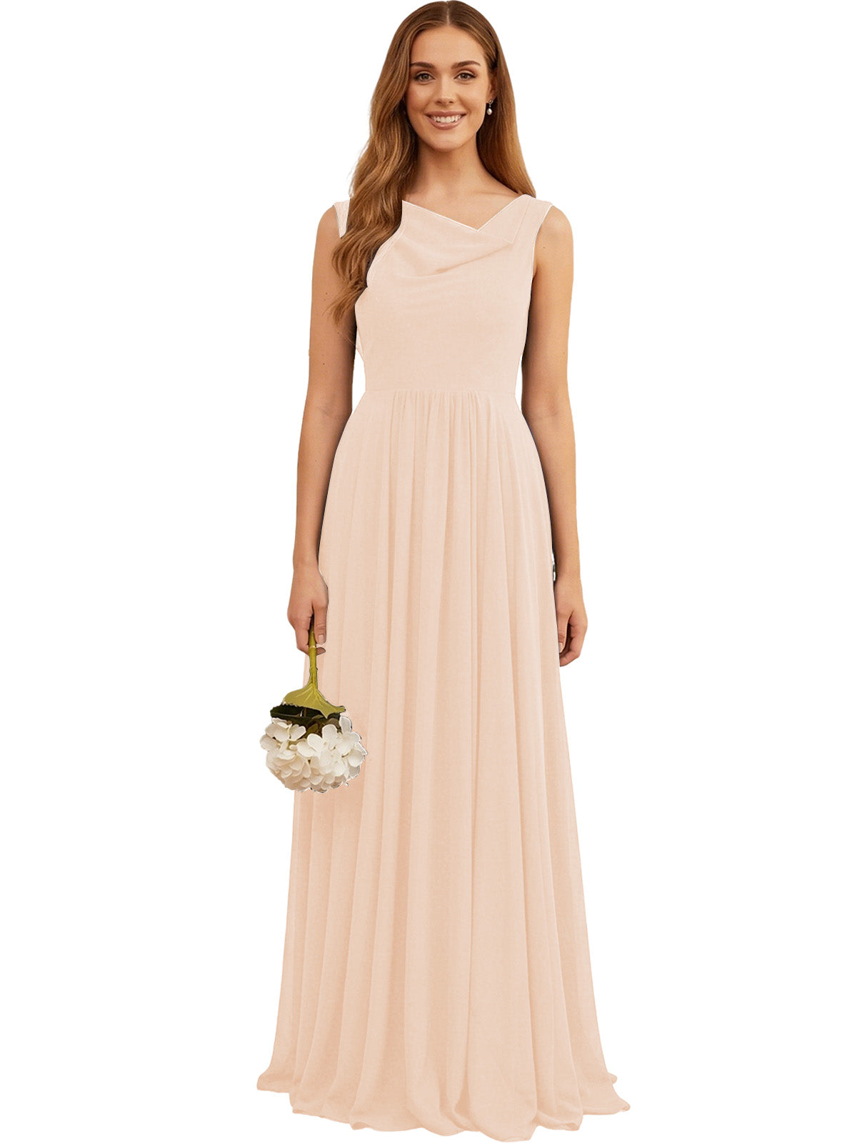 Jewel Neck Sleeveless Chiffon Bridesmaid Dress with Pleated dress